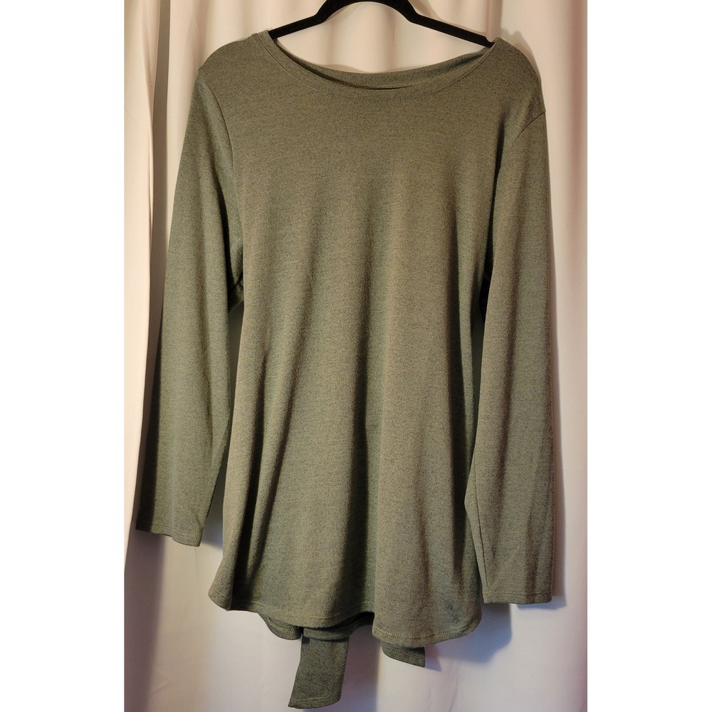 Studio by Denim & Co Heavenly Jersey Long Sleeve Twist Back Top Olive Green L